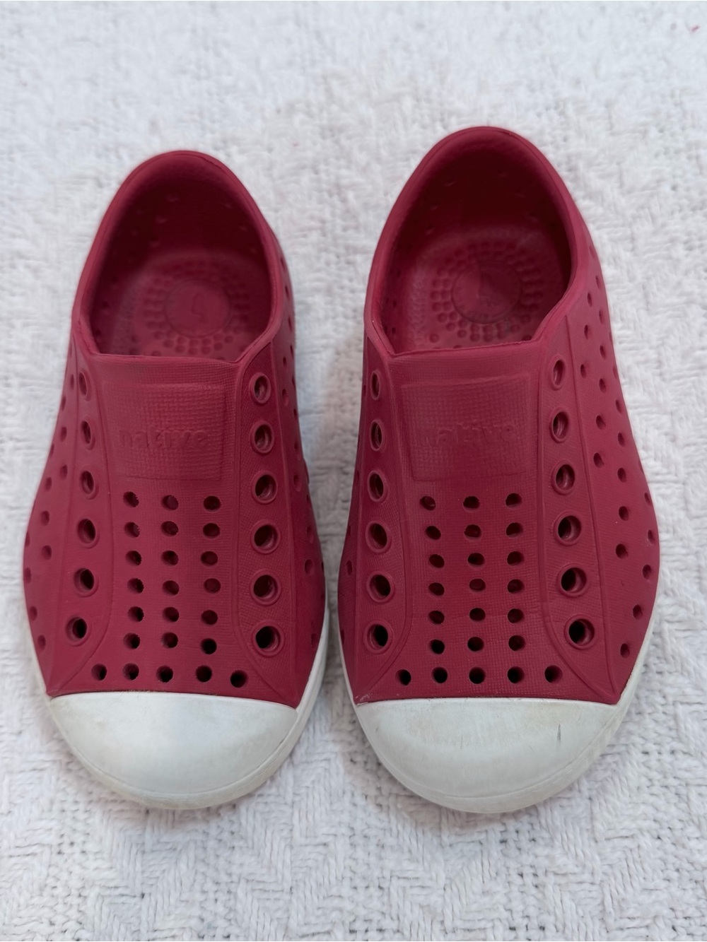 Native Kids Water Shoes in Burgundy with White Toe Caps
